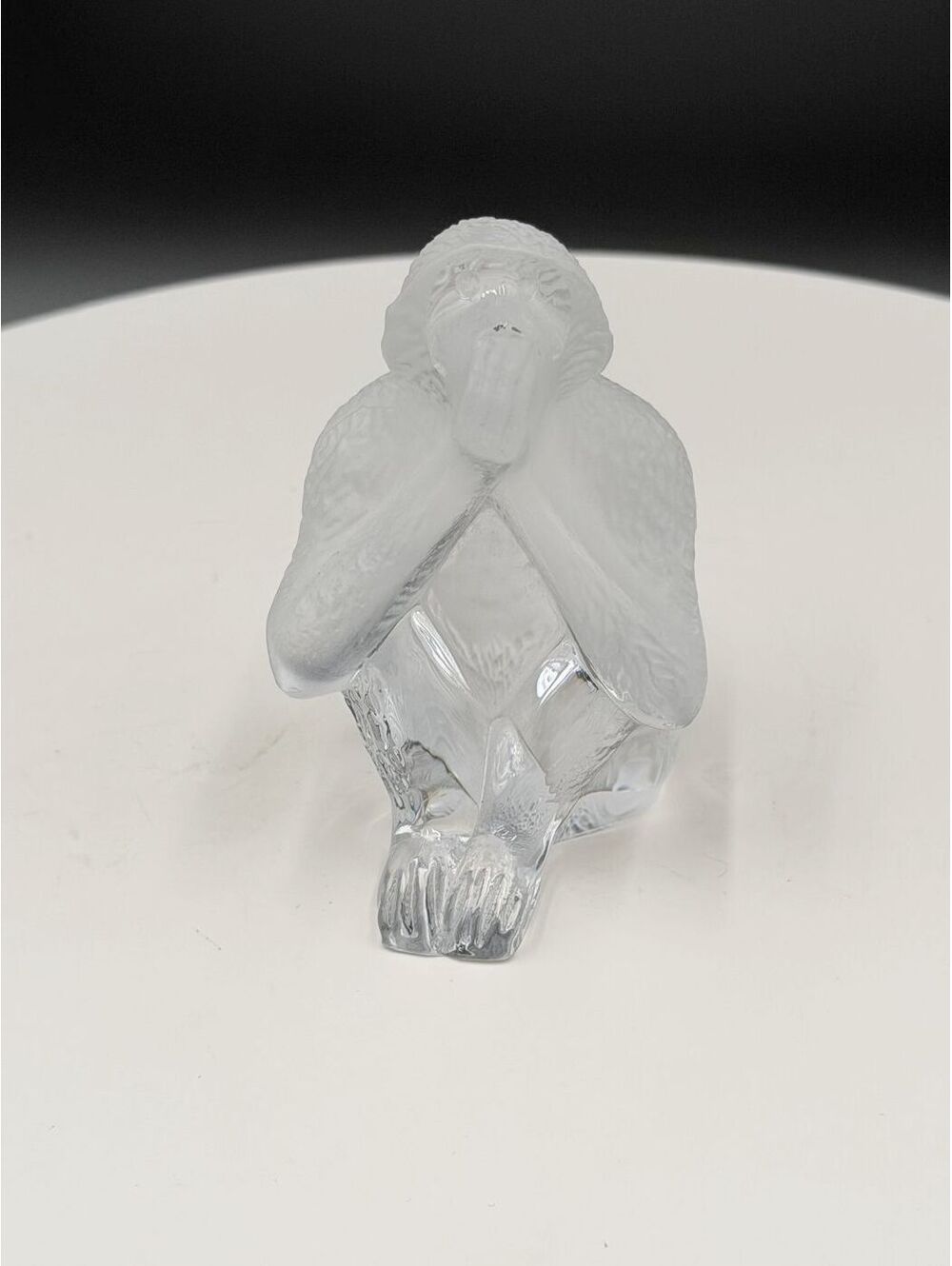 Daum Crystal Three Wise Monkeys Speak No Evil Seated Glass Figurine Sgn